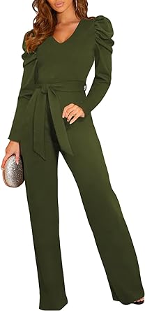 Photo 1 of BLENCOT Womens Jumpsuit Short Sleeve Casual v Neck Belted Wide Leg Formal Rompers Jumpsuits S-XL
2XL