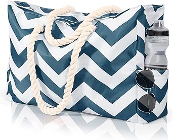 Photo 1 of Allinside Wave-Striped Beach Bag for Women, Extra-Large Beach Tote Bag Waterproof Weekender Bag for Gym Beach Travel Shopping
