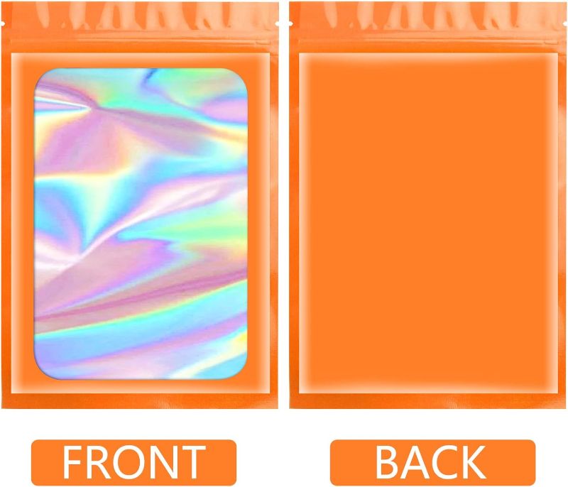 Photo 1 of 100 Pieces Orange Smell Proof Mylar Bag,Resealable Holographic Packaging bags,Cute Package Bags for Small Business,Sealed Mylar Foil Pouch Bags for Gift,Candy,Jewelry,Sample Packaging