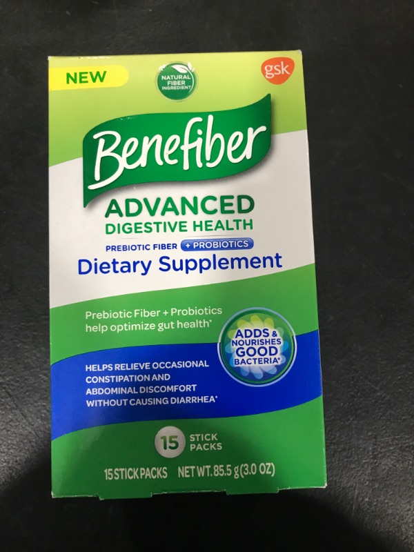 Photo 2 of Benefiber Advanced Digestive Health Prebiotic Fiber Supplement Powder with Probiotics for Digestive Health, Low FODMAP – 15 Sticks (3.0 Ounces)