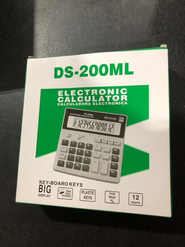 Photo 2 of Calculator, Calculators Large Display and Buttons, Solar Battery Dual Power, Big Button 12 Digit Large LCD Display (White)