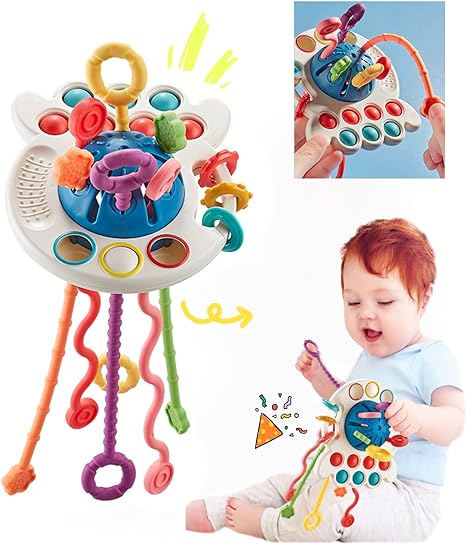 Photo 1 of 18M+Infant Montessori Toys, Children's Sensory Toys, Flying Saucers, Food-Grade Silicone Cable Activity Toys, Baby Travel Bathing Toys, Baby and Children's Dental Toys
