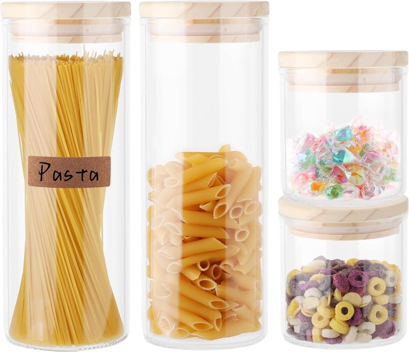 Photo 1 of 
Labvida Set of 4 PCS Glass Food Storage Jars, 3.3 Borosilicate Glass, Mixed Sizes ?85×H230×3.5mm & ?85×H100×3.5mm, with Pine Wood Stoppers, LVAG003