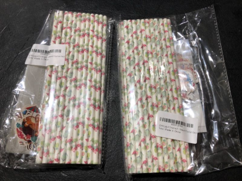Photo 1 of 60 PCS Christmas in July Decorations, 30 Sets Christmas Disposable Paper Straw Card Decor, Biodegradable Flamingo Drinking Straw Santa Snowman Reindeer Cards Bulk for Christmas Theme Party Supplies--2 PACK