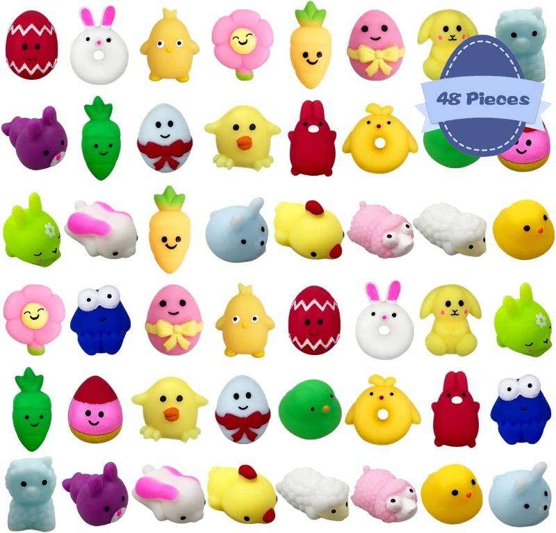 Photo 1 of Alldriey 48 Pack Easter Basket Stuffers for Kids, Mini Mochi Squishy Squishies Toys Filled Easter Gifts Eggs, Sensory Toys Party Favors for Boy Girl Toddler