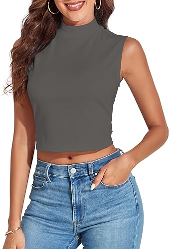 Photo 1 of A Grain of Wheat Women Sleeveless/Short Sleeve Mock Turtleneck Basic Slim Fit Tunic Tank Tops--SIZE XL