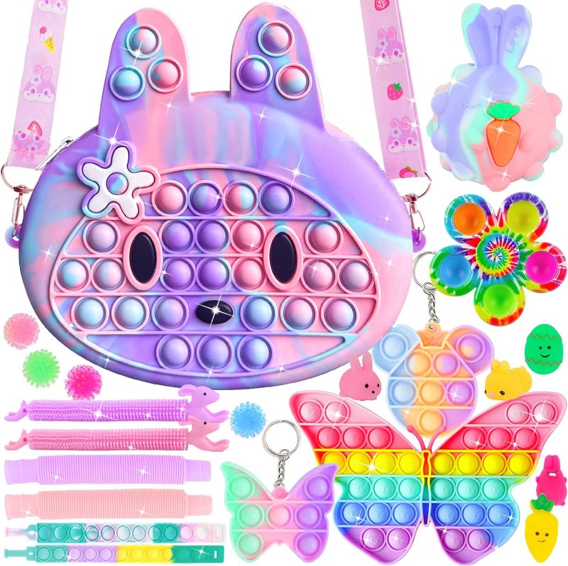 Photo 1 of Alldriey Easter Basket Stuffers for Kids, Pop Purse Fidget Keychain Little Mini Mochi Squishy Toys Filled Easter Gifts Eggs, 3 4 5 6 7 8 9 10 Year Old Birthday Sensory Toys Party Favors for Boy Girl Toddler 