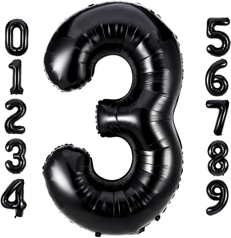 Photo 1 of 40 Inch Large Black Number 3 Balloon Extra Big Size Jumbo Digit Mylar Foil Helium Balloons for Birthday Party Celebration Decorations Graduations Wedding Anniversary Baby Shower Supplies Photo Shoot
