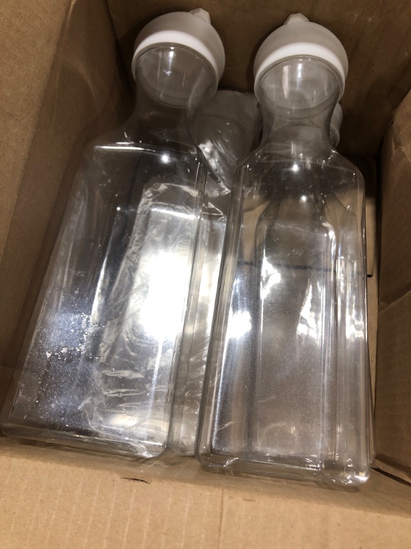 Photo 2 of 4 Pack Large 50 Oz Water Carafe with Flip Top Lid, Square Base Juice Containers, Clear Plastic Pitcher - for Water, Iced Tea, Juice, Lemonade, Milk, Cold Brew and Mimosa Bar - HAND WASH ONLY