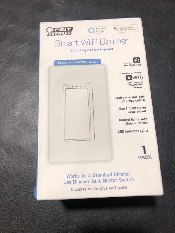 Photo 2 of Feit Electric DIM/WiFi Neutral Wire Required for Installation, Compatible with Amazon Alexa and Google Assistant, Smart Dimmer Light Switch, White, Model:DIM/WiFi