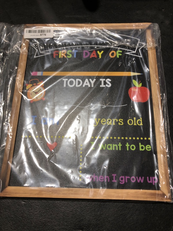 Photo 2 of First & Last Day of School Board, 11 x 14 Inch Double Sided Back to School Chalkboard with Frame, Reusable Wooden 1st Day of Preschool/Kindergarten Sign for Kids/Girls/Boys