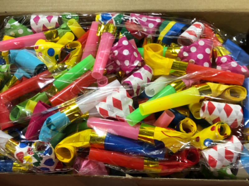 Photo 2 of 200 Pcs Party Horns Noisemakers Party Favors Party Blowers Colorful Birthday Blowouts Horns Whistles for New Years Valentines Day Sporting Events Party Supplies, Multiple Color