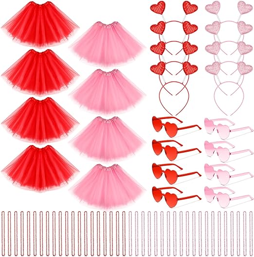 Photo 1 of  64 Pcs Women Tutu Costume Accessories Set, 3-layered Tulle Tutu Skirt Ballet Skirts Women Heart Headband Bopper Heart Shape Sunglasses Necklace for 80s Halloween Christmas Party Favor, Red
STOCK IMAGE FOR COMPARISON PURPOSES ONLY
STYLES MAY VARY
