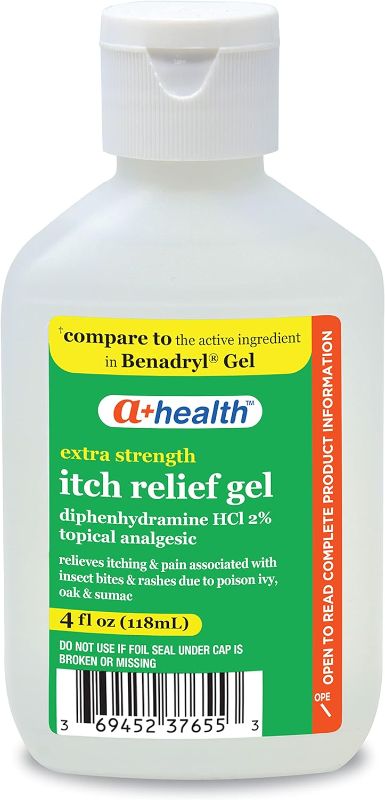 Photo 2 of (2 pack) A+Health Extra Strength Itch Relief Gel, Diphenhydramine HCl 2% Topical Analgesic, Made in USA, 4 Ounces, Clear
