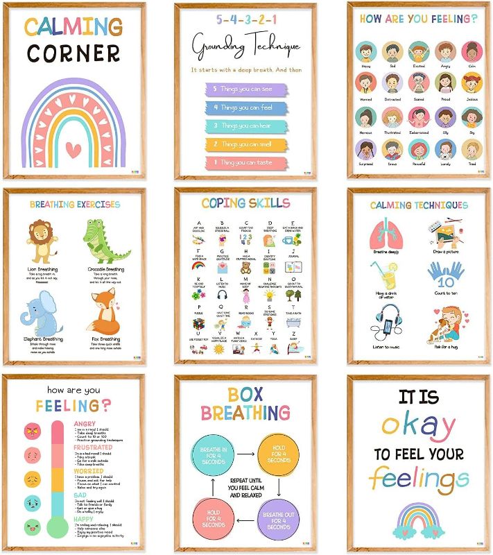 Photo 1 of 12 Calming Corner Classroom Posters - Feelings Wheel Chart & Emotions Poster For Kids, Calm Down Corner Supplies For Therapy Office Decor, Mental Health Wall Decorations For Preschool Teachers BEAWART