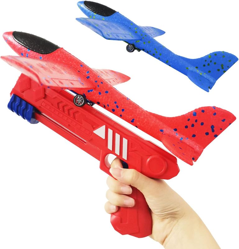 Photo 1 of Aucess Boy Toys 2 Pack Airplane Launcher Toys, 2 Flight Modes Outdoor Throwing Foam Glider with Catapult Plane Gun Birthday Gift for 5+ Years Old Kid
