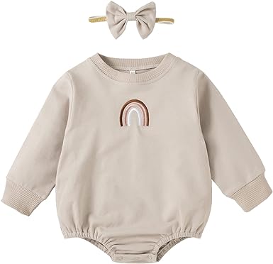 Photo 1 of DREAM BUS Newborn Baby Girl Sweatshirt Romper One pieces Long Sleeve Bodysuit Baby Girl Jumpsuit With Headband Outfit Clothes 100