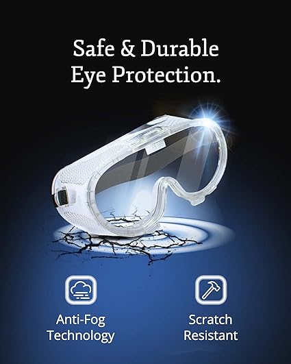 Photo 1 of 3 Pack of Safety Goggles - ANSI Z87+ Certified - Perfect Eye Protection for Nurses, Construction, Fabrication, Lab Work, Chemistry Science, Onion Cutting & More