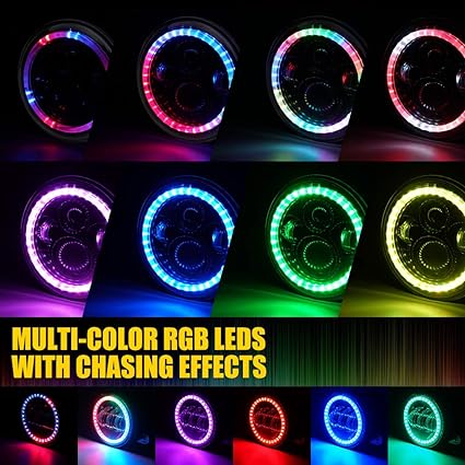 Photo 1 of Xprite 7 Inch RGB LED Headlights with Dual Controlled, Halo Lights w/Halo Ring DRL and Turn Signal Function Compatible with 2007-2018 Jeep Wrangler JK