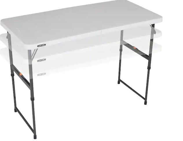 Photo 1 of 4 ft. One Hand Adjustable Height Fold-in-Half Resin Table; Almond

