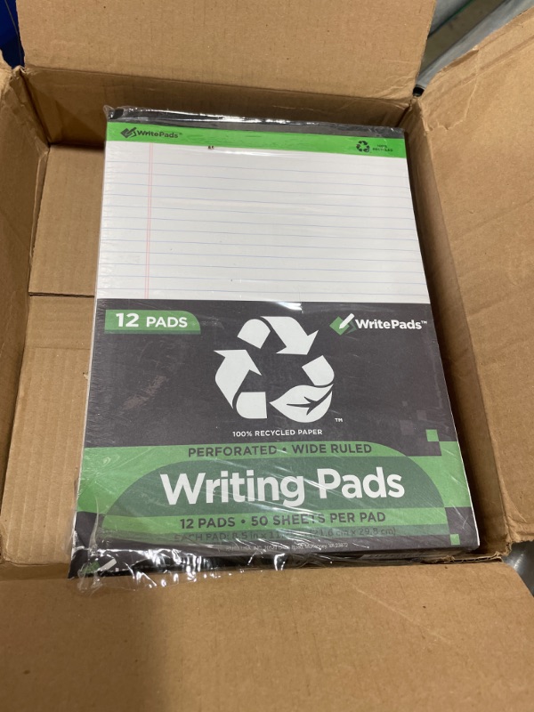 Photo 2 of KAISA Legal Pads Writing Pads Recycled Paper, 8.5"x11.75" Wide Ruled, 50 sheets 8-1/2"x 11-3/4" Perforated Writed Pad, White Pack of 12pads, KSU-5293 8.5x11.75inch White 12pad