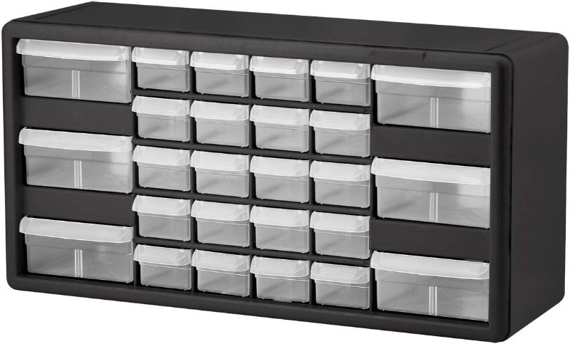 Photo 1 of Akro-Mils 10126, 26 Drawer Plastic Parts Storage Hardware and Craft Cabinet, 20-Inch W x 6-Inch D x 10-Inch H, Black
