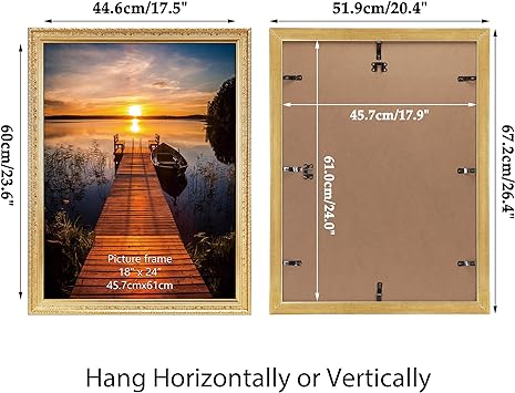 Photo 1 of 18x24 Picture Frame, Vintage Gold 18 x 24 Poster Frame For Wall Hanging Vertical and Horizontal 18x24 inch Gold