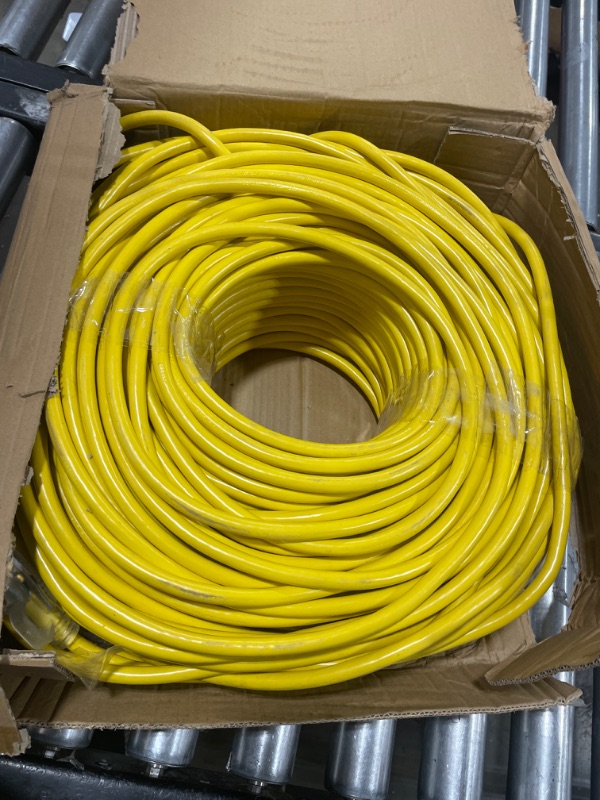 Photo 4 of 450 ft Outdoor Extension Cord Waterproof 12/3 Gauge Heavy Duty with Lighted end, Flexible Cold-Resistant 3 Prong Electric Cord Outside, 15Amp 1875W 12AWG SJTW, Yellow, ETL HUANCHAIN 450 foot Yellow