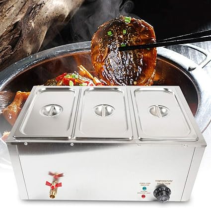 Photo 1 of 3Pan Commercial Electric Buffet Catering S/Steel Bain-Marie Food Warmer 3 * 7L Commercial Electric Food Warmer Steam Stainless Steel Table Bath Warmer 3 Pots Large Capacity 110V 850W