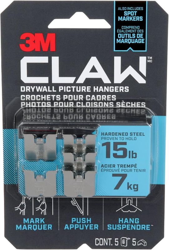 Photo 1 of 3PH15M-5ES Claw Drywall Picture Hangers & Markers, Holds 15-Lbs, 5-Pk. - Quantity 1
