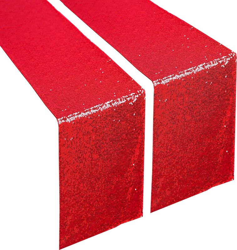 Photo 1 of 
Yvmeu Red Sequin Table Runner - 2PCS 12x70inch Glitter Red Table Runners Sparkle Table Decoration for Christmas Dining Party Wedding Birthday Baby Shower