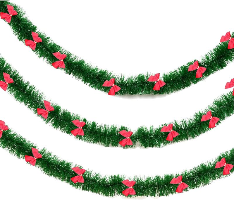 Photo 1 of 
Christmas Tinsel Garland with Red Bows - 98.4inch x 3pcs Fluffy Xmas Tinsel Garlands for Party Tree Home Garden Decor