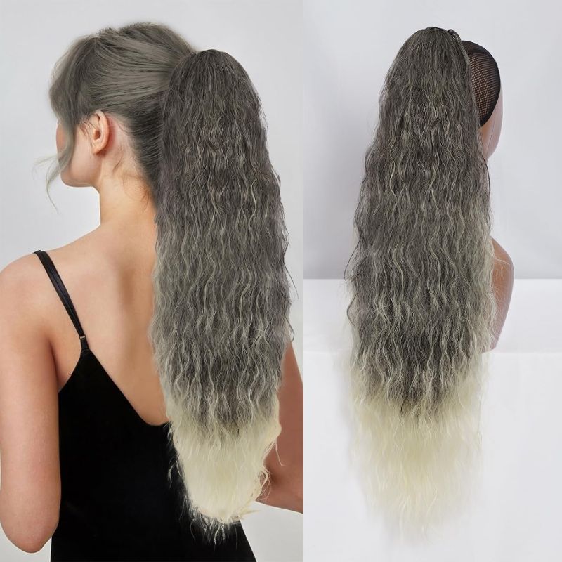 Photo 1 of 
Roll over image to zoom in ORSUNCER Ponytail Extension Claw 30" Curly Dark Grey to Blonde Ponytail Clip in Claw Hair Extensions Fluffy Natural Looking