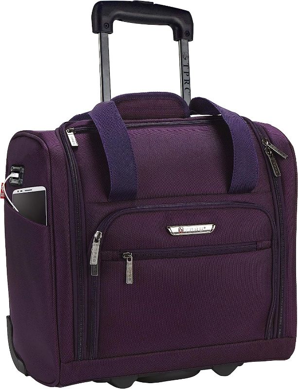 Photo 1 of 
TPRC 15-Inch Smart Under Seat Carry-On Luggage with USB Charging Port, Telescoping Handles, Purple, Underseater