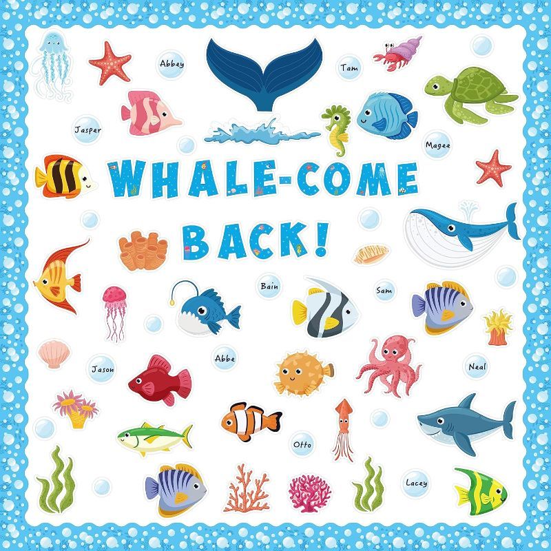 Photo 1 of 124pcs Back to School Whale-Come Ocean Fish Under The Sea Bulletin Board Decoration Set, 