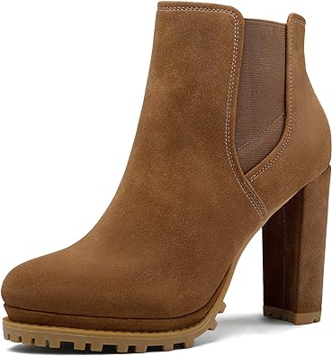Photo 1 of 10 mysoft Women's Platform Chunky Block Heel Booties High Heel Lug Sole Chelsea Ankle Boots with Side Zippers