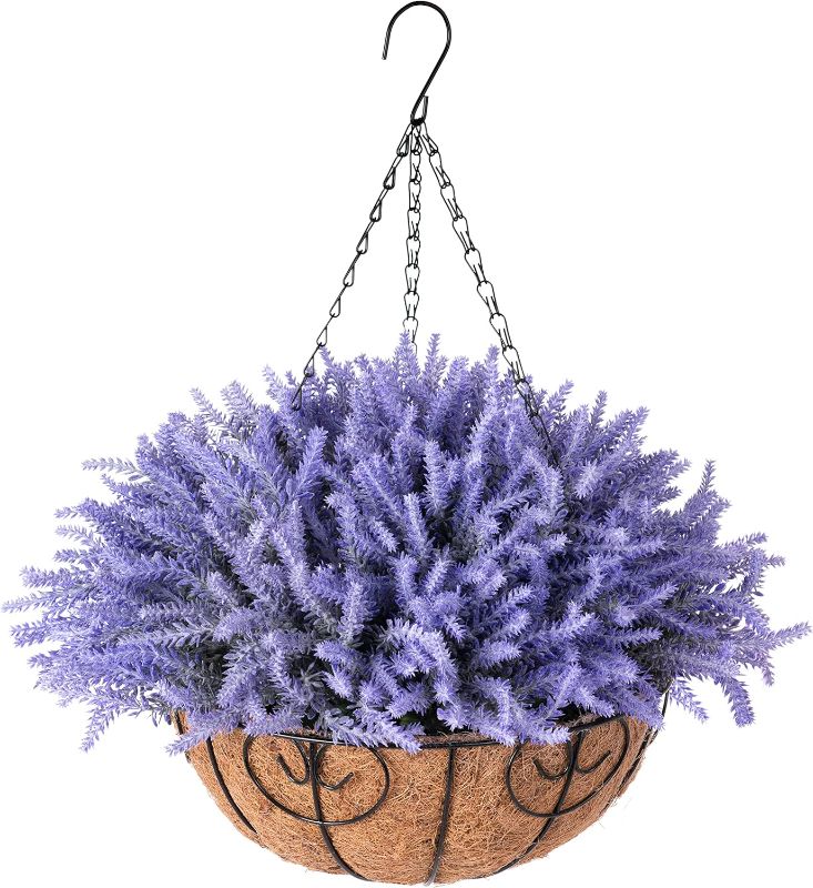 Photo 1 of 
florisso Artificial Silk Flowers with Hanging Bakset Coconut Lining Baksets, Faux Lavender Flower Plant in Pot for Outdoor Indoor Patio Lawn Garden.