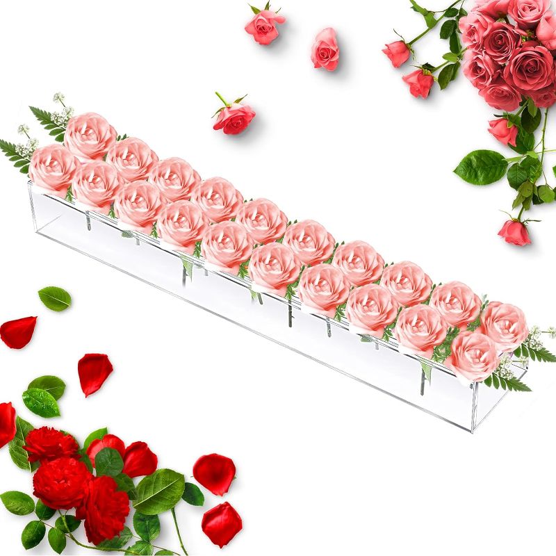 Photo 1 of 
Rectangular Flowers Vases Clear Acrylic Modern Vases 17.7Inches Long Rectangular Floral Centerpiece for Dining Table Low Decoration Vase for Wedding