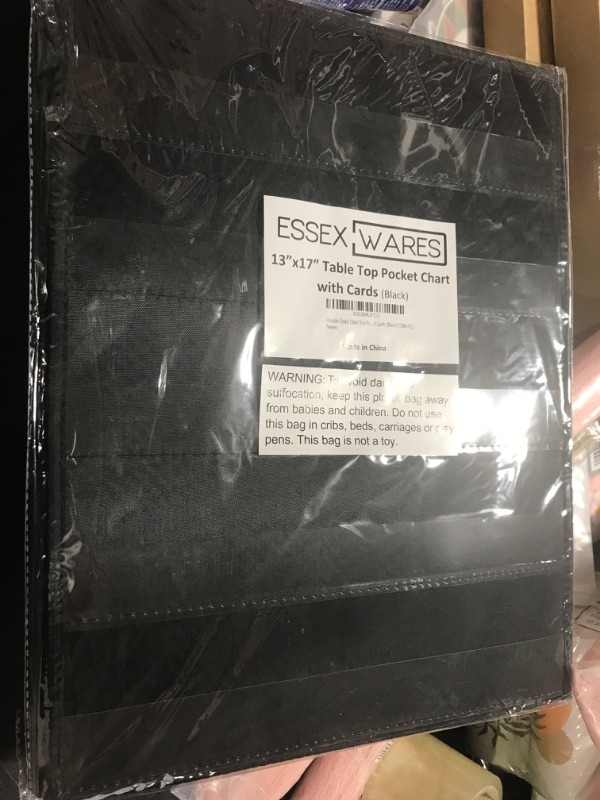 Photo 1 of Essex Wares 13 x 17-in Double Sided Tabletop Pocket Chart with 15 Write-On Cards – Standing Pocket Chart for Classrooms, Class Activities, Home & Offices – Holds 3-inch Sentence Strips – Black 13Wx17L