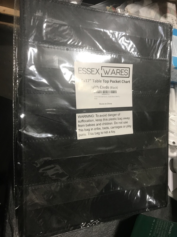 Photo 2 of Essex Wares 13 x 17-in Double Sided Tabletop Pocket Chart with 15 Write-On Cards – Standing Pocket Chart for Classrooms, Class Activities, Home & Offices – Holds 3-inch Sentence Strips – Black 13Wx17L