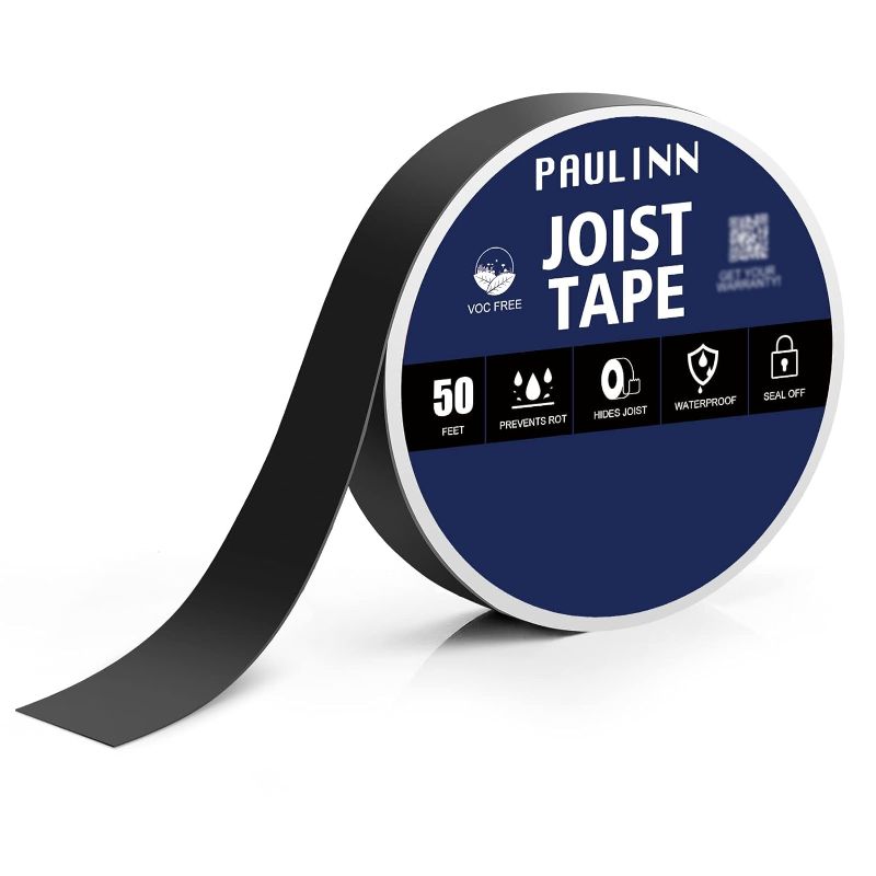 Photo 1 of 
PAULINN Deck Joist Tape for Decking 1-5/8" x 50', Butyl Deck Joist Flashing Tape for Protecting Joist Deck Beams Wood, Waterproof, 6 PACK