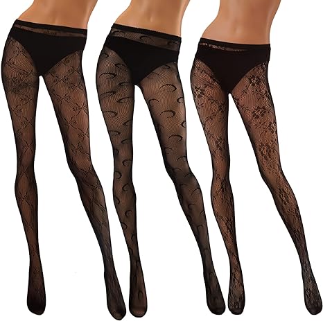 Photo 1 of EZ Tuxedo 3 Pairs Patterned Fishnet Stockings High Waist Sexy Fishnet Tights Black Pantyhose Stockings for Women 