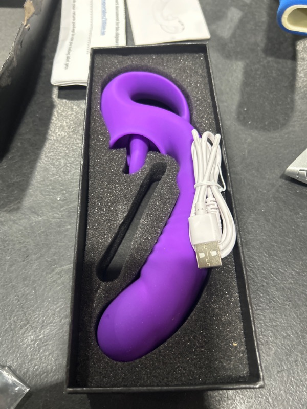 Photo 2 of Clitoral Licking G Spot Vibrator, 2 in 1 Dildo Vibrator Clitoralis Stimulator with 10 Licking & Vibrating Modes, Strapless Strap-On Dildo for Clit G Spot Stimulation, Adult Sex Toys for Women (Purple)