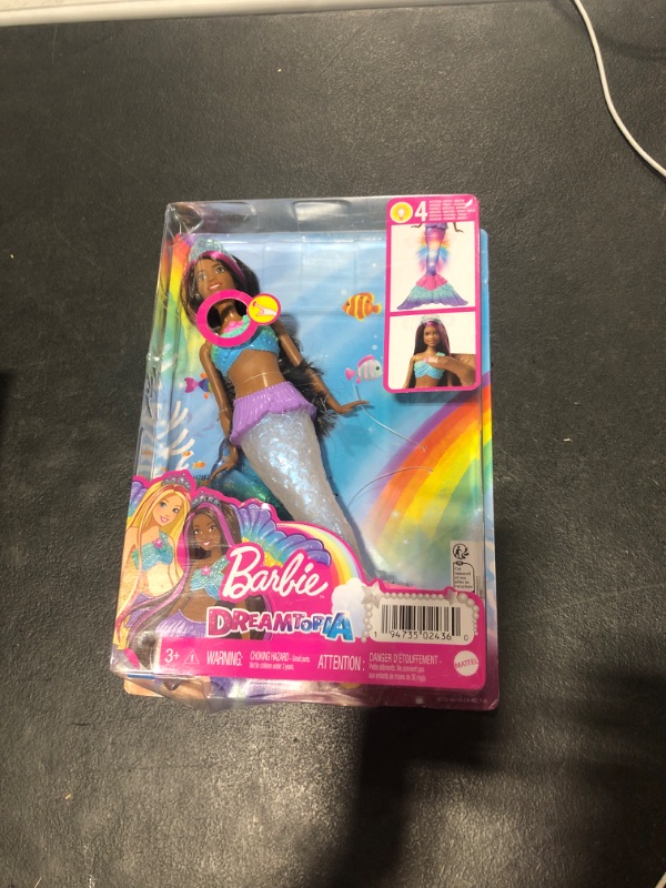 Photo 2 of Barbie Dreamtopia Doll, Mermaid Toy with Water-Activated Light-Up Tail, Purple-Streaked Hair & 4 Colorful Light Shows Modern Multicolor