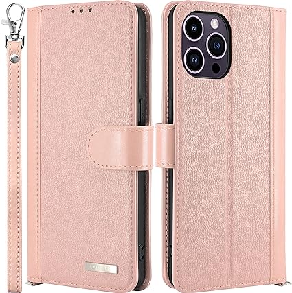 Photo 1 of LAIRTTE Wallet Case for iPhone 13 por PU Leather iPhone 13 5G por Magnetic Closure Wallet Folio Flip Case with Credit Card Holder RFID Blocking & Wrist Strap 6.1 Inch-Pink
