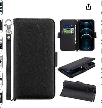 Photo 1 of LAIRTTE iPhone case Wallet Case for iPhone 13 Pro Max Soft Leather iPhone 13 Pro Magnetic Kickstand Shockproof Closure Wallet Flip Case with Credit Card Holder RFID Blocking & Wrist Strap Black
