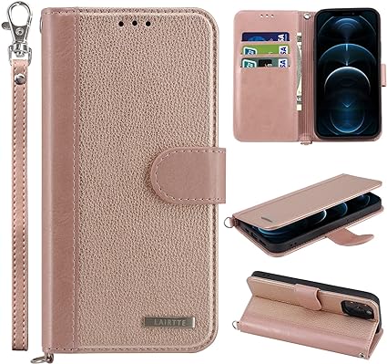 Photo 1 of LAIRTTE Wallet Case for iPhone 13 PU Leather iPhone 13 5G Magnetic Closure Wallet Flip Case with Credit Card Holder RFID Blocking & Wrist Strap 6.1 Inch-Rose Gold
