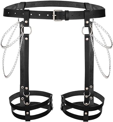 Photo 1 of Asooll Punk Leather Body Harness Black Garter Belts Waist Leg Chains Fashion Thigh Chain Nightclub Party Belly Belts Body Accessories for Women and Girls
