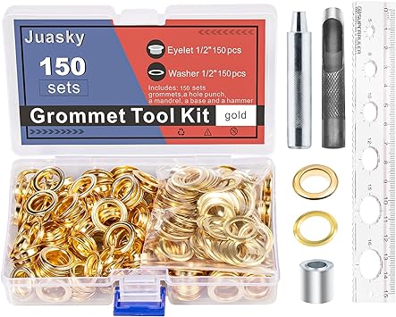 Photo 1 of 150 Sets Grommet Tool Kit 1/2 Inch, Gold Grommets; Metal Grommet Kit with Installation Tools for Leather, Fabric, Curtain, Canvas
