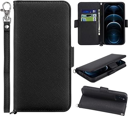 Photo 1 of LAIRTTE iPhone case Wallet Case for iPhone 13 Pro Max Soft Leather iPhone 13 Pro Magnetic Kickstand Shockproof Closure Wallet Flip Case with Credit Card Holder RFID Blocking & Wrist Strap Black
